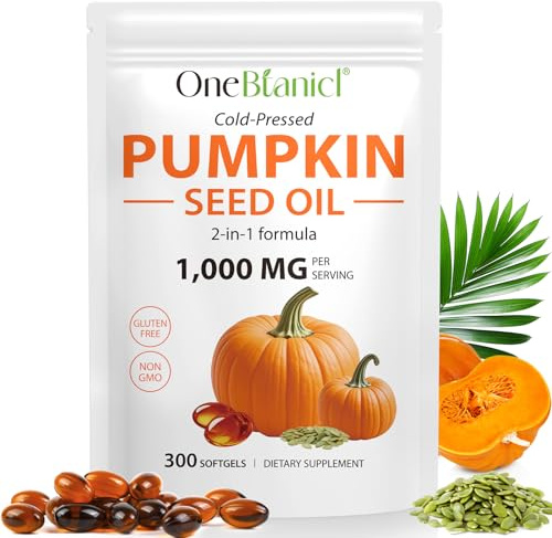Pumpkin Seed Oil Capsules 1000mg, 300 Softgels Pumpkins Seed Oil for Hair Growth & Bladder Support, Cold Pressed| Non-GMO | Gluten Free