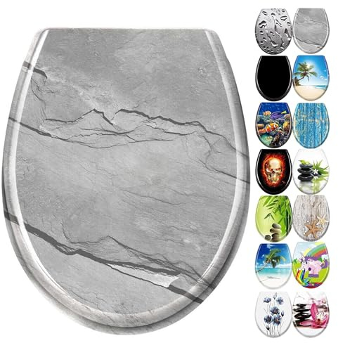 YZNAHRE WC-Sitz Toilettendeckel mit Soft-Close, Duroplast & Edelstahl, Antistatisch & Antibakteriell, Abnehmbar, Leicht zu Reinigen, 45x38 cm, Passend für Hänge-WC, Marmor