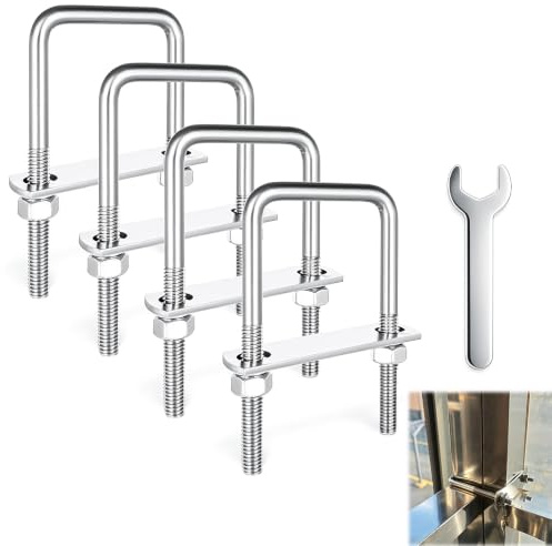 Juego de 4 U-Shaped Bolt, Pernos en U Cuadrado M10 de 120×170 mm con Llave | Tornillos en Forma de U Zincados Blanco-Azul Fáciles de Instalar para Montaje Sencillo de Tuberías Reparación de Automóviles