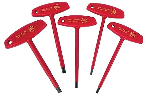 Wiha 33478 Insulated T-Handle Hex Metric Set with 4.0, 5.0, 6.0, 8.0 and 10.0mm, 5-Piece