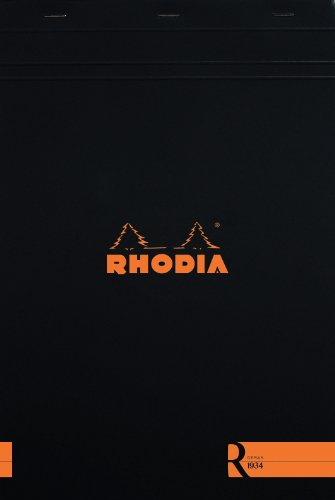 Rodia cf192012 Notepad Block R No.16 (A5), 70 Sheets, Ruled, Ivory, 90 mg Vellum Paper, Water Repellent Cover, Perforated Black