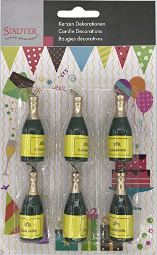 6 Minikerzen * Champagner * für Silvester, Party und Geburtstag // Kerzen Kuchen Torte Deko Tischdeko Candle Champagne Flaschen Bottle