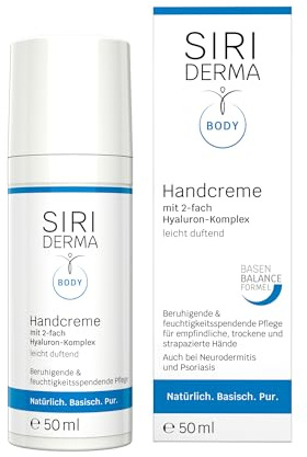 SIRIDERMA Handcreme | Vegane, basische Handpflege für trockene und rissige Hände | Auch bei Neurodermitis und Psoriasis (leicht duftend, 50 ml)