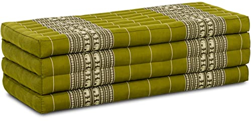 Nachhaltige Klappmatratze aus Kapok - 200x110x8cm - breite Gästematratze, Faltbare Matratze, ökologische Yogamatte, klappbares Gästebett, Liege für Garten und Balkon (Grün/Elefanten)