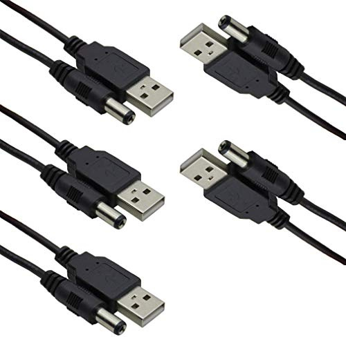 Hailege 5pcs USB 2.0 A Stecker auf DC 5,5x2,1mm 5 Volt DC Stecker Charge Barrel Buchse Stromkabel schwarz (max. 2,5 Ampere Stromkabel, mittlere PIN positiv)
