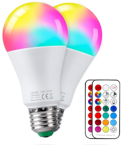 REYLAX Lampadine Colorate LED Equivalenti a 85W Edison Cambiare Colore Lampadina E27 RGBW Bianco Freddo Dimmerabile Lampada con Telecomando Temporizzazione Decorativo Luce per Casa Pacco da 2