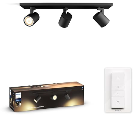 Philips Hue White Ambiance Runner 3er Spot Schwarz 3x250lm inkl. Dimmschalter, dimmbar, alle Weißschattierungen, steuerbar via App, kompatibel mit Amazon Alexa, alte Generation