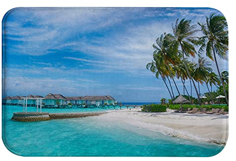 A.Monamour rutschfest Saugfähig Waschbar Badematte Sommer Strand Meer Blauer Himmel Palmen Tropische Naturlandschaft Flanell Badezimmerteppich Badteppich Badvorleger Badewanne Dusche Duschvorleger