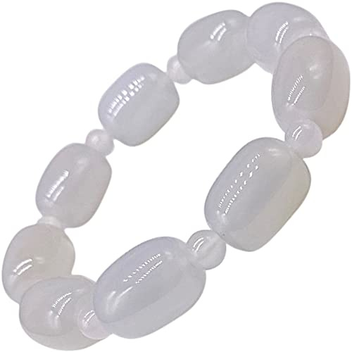 Womens Agate Stretch Bracelet - Natural Stone Jewellery for Ladies - Beaded Crystal Boho Style Handmade Bangle - With Gift Box (White Agate)