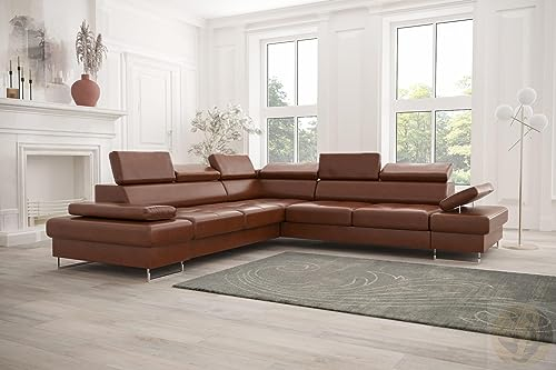 LENART Divano Angolare in Pelle con Funzione Sleep, Soggiorno, Divano ad Angolo, 280 x 280 cm, Marrone