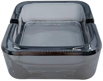 AnRui Square Glass Ashtray Classic, Crystal Ash Tray for Outdoor Indoor Desktop Decoration for Home Office Bar Cafe Patio, Black & Grey
