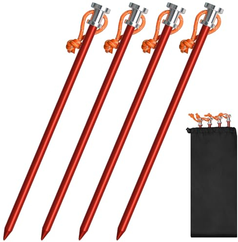 Zeltheringe, 4/8/12/16 Stück, robust, leicht, 22,9 cm, Aluminium, Heringe mit Seilkopf und Aufbewahrungstasche, Baldachin-Heringe für Camping, Baldachin, Outdoor (4 Stück, rot)