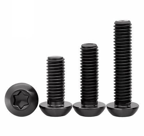 HanTof 100Pcs Button Head Torx Drive Screws Bolts, Grade 10.9 Alloy Steel, M5 x 8/12/16/20/30 mm Star Drive Machine Screws Set with T25 Wrench, Black Oxide Finish, Fully Threaded Pitch : 0.8 mm