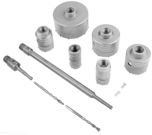 Juego de Brocas Sacanúcleos TCT de 10 Piezas con Vástago de Extensión SDS Plus Ideal para Limpiar Orificios en Concreto, Ladrillos y Bloques Incluye Brocas de 35 Mm, 40 Mm, 50