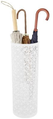 Metal Tall Umbrella Stand Metal Umbrella Holder Free Standing Umbrella Basket Tall Umbrella Floor Bucket Holder for Entryway Home Office (White)