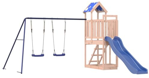 vidaXL Spielturm, Klettergerüst mit Schaukeln Rutsche Leiter, Kinder Kletterturm Spiel-Zubehör für Garten, Holz Spielplatz Spielhaus, Massivholz Douglasie