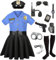 Polizei Kostüm Mädchen Luxus Polizei Offizier Kleid Set für Kinder Karneval Mottoparty Halloween Polizeikostüm Ausrüstung Polizeikelle Polizei Spielzeug Blau und Schwarz C029XXL
