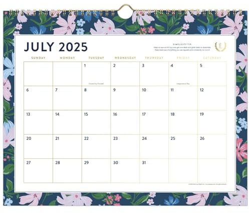 AT-A-GLANCE Calendario de pared 2025-2026 académico, simplificado por Emily Ley, mensual, 15 x 12 pulgadas, mediano, bloques diarios sin rayas, floral pequeño (EL38-707A)
