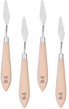 QUARKZMAN 4pz Coltello a Paletta per Pittura 7,28 Lama in Acciaio Inox Spatola Coltello per Palette Design Manico in Legno Faggio per Olio Acrilico Tavolozza Colori