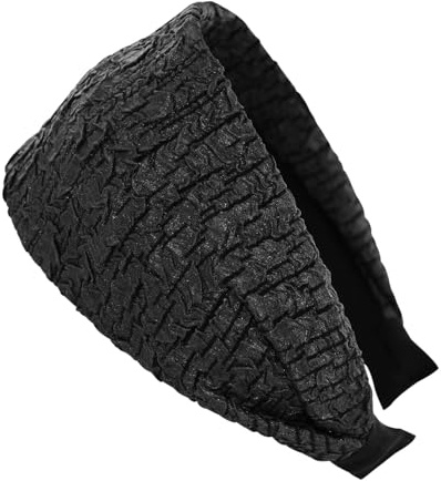 axy Breiter Haarreif aus Crinkle Stoff Wunderschön Damen Stirnband Haarschmuck Haarreifen Hairband HR14C (Schwarz, Extra breit)