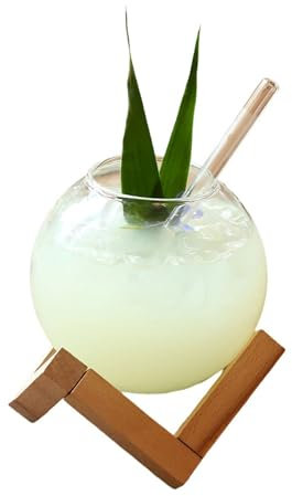 XINYIN Taza de cristal transparente Ronud con soporte de madera, para cócteles, zumos de frutas, cristalería, vino, cócteles