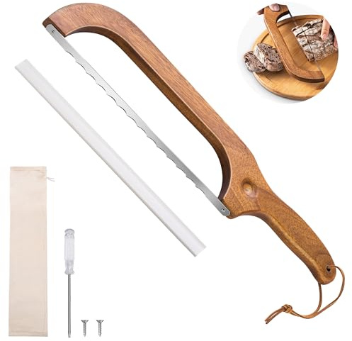 Bread Knife for Homemade Bread, 14.5 Wooden Sourdough Bread Knife, Sourdough Bread Slicer, Bow Design, Easy to Cut Into Uniform Thin Slices, Bread Saw for Cutting Sourdough Bread, Bagel, Baguette Etc