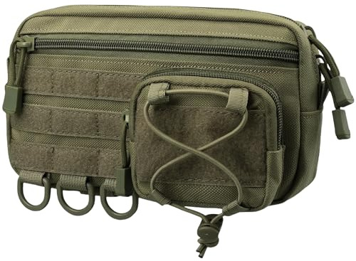 Gexgune Bolsa táctica MOLLE para administración, Bolsa Horizontal de Uso Diario con Bolsillo con cordón, Organizador médico E.MT para Chaleco, Mochila y cinturón (Green)