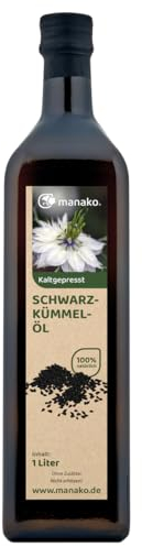 manako Schwarzkümmelöl gefiltert, frisch kaltgepresst und 100% rein, 1000 ml Glasflasche