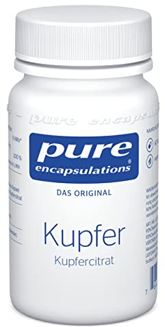 Pure Encapsulations - Kupfer (Kupfercitrat) - Spurenelement Kupfer für Haut & Haare - Immunsystem, Nevernsystem und Energiestoffwechsel - 60 vegane Kapseln