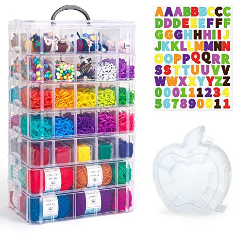 Inscraft Sortierbox, 7 stöckige Aufbweahrungsbox mit 70 verstellbaren Fächern, stapelbarer Sortierkasten, geeignet für Spielzeug, Kunstwerke, Schmuck