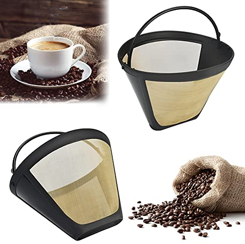 STCRERAG 2 PZ Filtro Riutilizzabile per Caffè Filtri per Caffè in Acciaio Inox 304 Filtri Caffe Americano Misura 4 Filtro Fine a Rete 100 Mesh con Maniglia Permanente Percolatore per Macchina da Caffè
