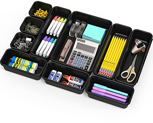 Simple Houseware Interlocking Desk Drawer Bins Organizer, 10 Packs, Black