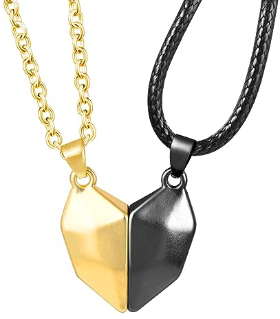 Feilok Collar Colgante de Cuerda magnética para Parejas en Forma de corazón, Cadena de Acero Inoxidable para Hombres y Mujeres, Oro
