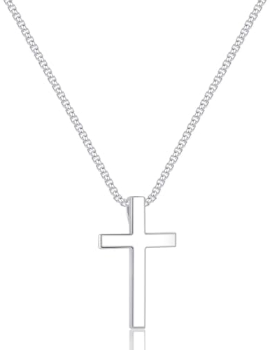 TINGN Kreuz Kette Herren, Silber 925 Kette mit Kreuz Anhänger Figarokette Halskette Herren Kreuz Tauf Geschenke Jungen Mann Sohn Kinder Schwester Schmuck Geschenk