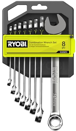 RYOBI - Jeu de 8 Clés Mixtes - RHWR8PC - 8 à 19mm, Rangement LINK, Oeil et Fourche