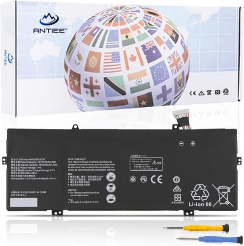 ANTIEE 57.4Wh HB4593R1ECW Laptop Batterie pour Huawei Matebook X Pro i7 Mach-W29 2019 MACH-W19B MACH-W29C KPL-W00 KLV-W19 VLT-W60/50 MagicBook i5 8250U i7 8550U R5 25 00U Series 7.6V/7410mAh