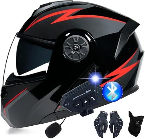 Casco da moto Bluetooth Casco da moto modulare per adulti, donne e uomini, casco integrale da moto con auricolare Bluetooth da 150 m, omologato ECE D,S55-56CM