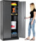 Schwerlast-Metallschrank-180x80x40 cm Aktenschrank-Werkzeugschrank Metall-Aufbewahrungsschrank – 71 Zoll großer Stahlschrank mit verstellbaren Regalen und abschließbaren Türen（Silber schwarz）