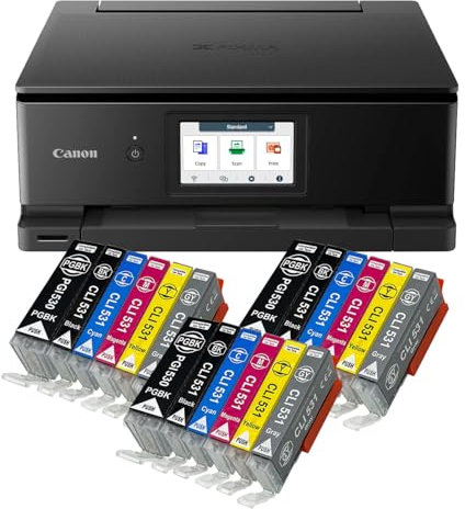 IC-Office TS8750 Tintenstrahl Multifunktionsdrucker 3-in-1 (Drucken, Kopieren, Scannen, SD-Karte, Duplex, WLAN, AirPrint) schwarz + 18 XXL Tintenpatronen