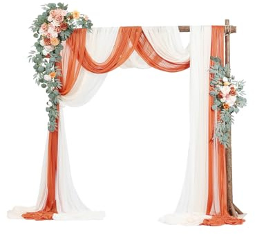 VEVOR Kit de Arcos de Flores Artificiales Naranja para Bodas, con Cortinas, 2 Piezas de Arreglos Florales, 3 Piezas de Cortinas Transparentes, para Ramos de Ceremonia, Decoración de Fondo de Recepción
