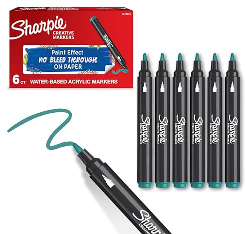 Sharpie Creative Marker Acrylic Paint Pens | Bullet Tip Water-Based Paint Markers | Emerald Green | No-Bleed Ink Writes on Most Surfaces | Crafting & Art Supplies | 6 Count