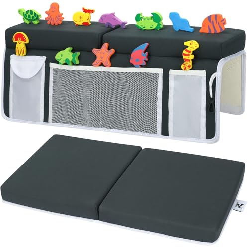 Bath Kneeler –8 Suction Cups & 1.5 Padding.Certified Non Toxic Bath Kneeling Pad for Bath Tub & 5 Bath Toy Organizer. Fast Dry Baby Bath Kneeler and Elbow Rest Pad Set by Supa Ant-Charcoal