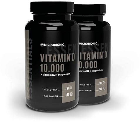 Vitamin D3 10.000 I.E. + K2 + Magnesium 2er Set by MICROBIONIC | 90 Tabletten - alle 10 Tage 1 Tablette | D3 hochdosiert & laborgeprüft