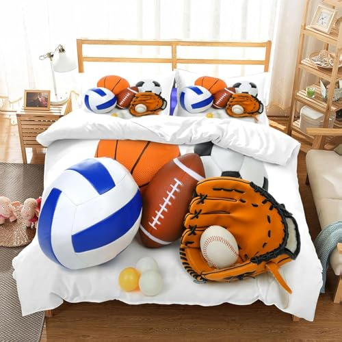 PUOJIEAT Housse de Couette 140x200 Sports de Ballon Parures de Lit 3D Imprimée Douce Literie Set Thème Ballon Microfibre Housse de Couette 1 Personne avec 1 x Taie d'oreiller 65x65 cm r.422