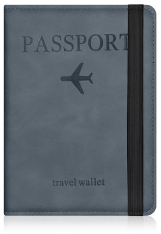 AOOSU Custodia per Passaporto, Custodie Porta Passaporto con Blocco RFID, Custodia Passaportos in Pelle PU per Carte d'Identità Carte di Credito, Biglietti Aerei, Passaportos Pass (Blu Oceano)