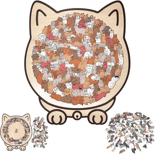 Puzzle en Bois de 135 pièces en Forme de Chat aux Couleurs Morandi, Puzzle en Bois de Chat en Forme d'animal, encadré par des Contours de Chat enchanteurs, pour la Famille, Les Amis, Les