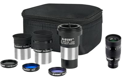 Svbony SV233 Kit se blottir avec SV135, PLOSSL 6 mm, 17 mm Oculaire, 2X Lentille de Barlow, Lunaire, ND4, 82 A Couleur Filtre, Un Sac Portable, 7-21 mm 1,25'' 57°-40° Oculaire Zoom