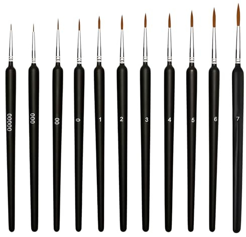 flintronic 11pc Pinceles Pintura Acrilica, Pinceles de Detalle Fino, Juego Profesional de Detalle Fino Acrilico para Artista, Pincele de Detalle Pintura Acrílica -Tamaño 00000/000/00/0/1/2/3/4/5/6/7
