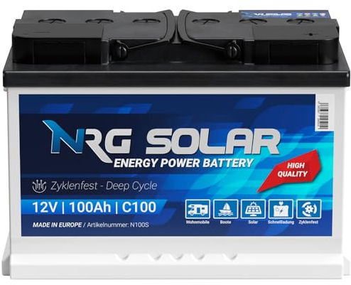 NRG SOLAR 12V 100Ah Solarbatterie Boot Versorgungsbatterie Verbraucher Batterie (100AH 12V)