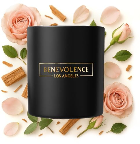 Benevolence LA Premium Rose & Sandalwood Scented Candle – Long-Lasting, 45-Hour Burn – Luxury Natural Soy Candle for Home – Aromatherapy & Room Decor – 8oz